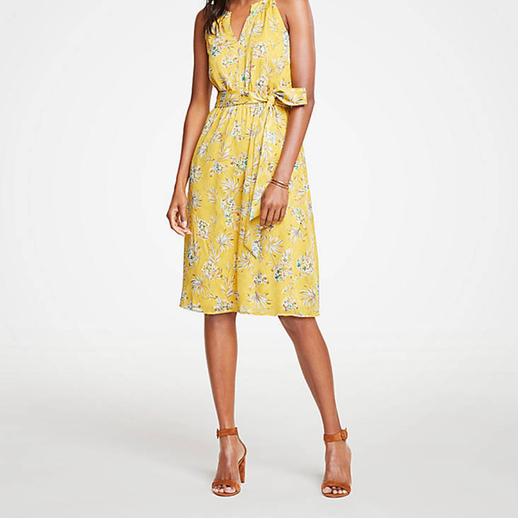 Ann Taylor Tropical Toile Halter Tie Waist Flare D - Picture 2 of 6